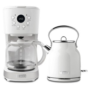 Haden Coffee Machine, 12 Cup Drip Coffee Maker Bundled with Heritage 1.7 Liter Stainless Steel Electric Kettle, Ivory & Chrome - 1 of 4