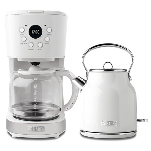 Haden Coffee Machine, 12 Cup Drip Coffee Maker Bundled with Heritage 1.7 Liter Stainless Steel Electric Kettle, Ivory & Chrome - image 1 of 4