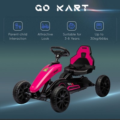 Aosom Pink Pedal Go Kart with Adjustable Seat and Handbrake