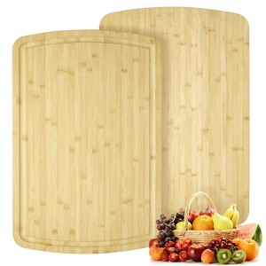 30" x 20" Large Bamboo Cutting Boards , Handle Heavy Duty Chopping board,  Knife Friendly Serving Tray with Handles for Kitchen ,Natural - 1 of 4