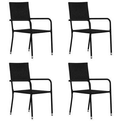 vidaXL Patio Dining Chairs 4 pcs Stackable Black Poly Rattan