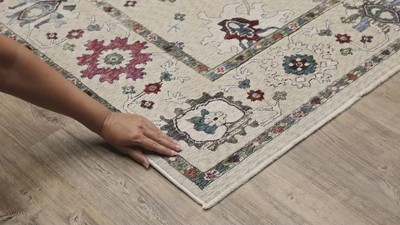Ivory and Multi Traditional Rectangular Synthetic Area Rug 3'10" x 5'5"