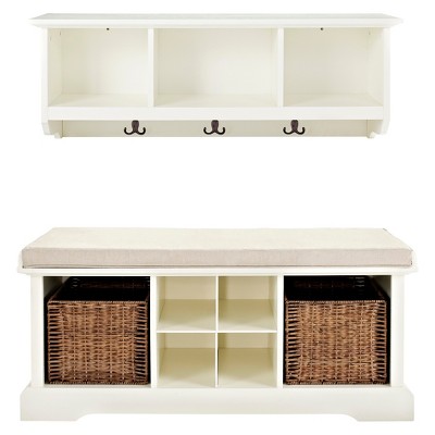 2pc Brennan Entryway Bench and Shelf Set White - Crosley: Hardwood Hall Tree, Coat Hooks, Storage Baskets