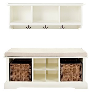 2pc Brennan Entryway Bench and Shelf Set White - Crosley: Hardwood Hall Tree, Coat Hooks, Storage Baskets - 1 of 4