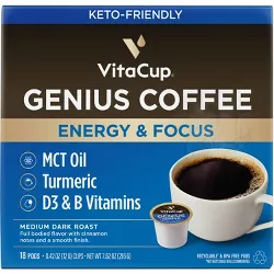 VitaCup Genius Energy & Focus Medium Roast Coffee - Single Serve Pods - 18ct