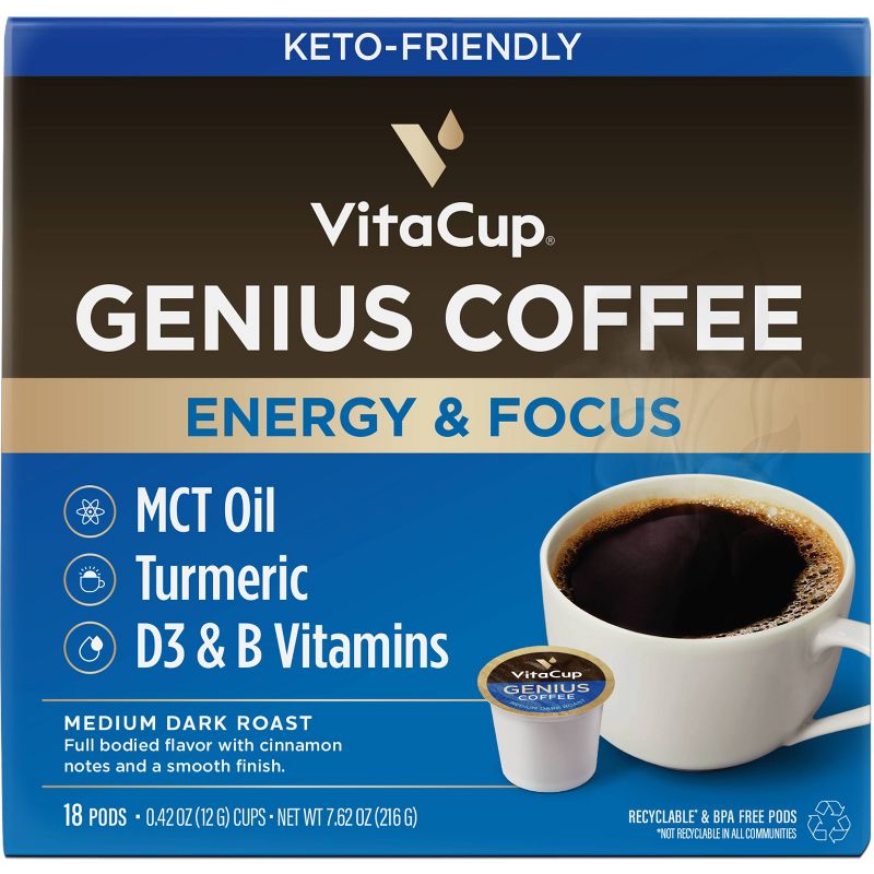VitaCup Genius Energy &#38; Focus Medium Roast Coffee - Single Serve Pods - 18ct, 1 of 9