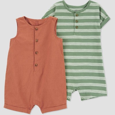 Carter's Just One You®️ Baby Girls' 2pk Striped Clay Romper - Sage Green/Rust Brown Newborn