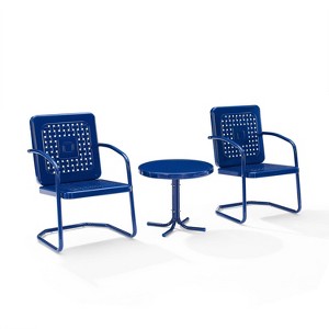 Bates 3pc Outdoor Metal Chair Set with Side Table & 2 Arm Chairs - Navy- Crosley - 1 of 4