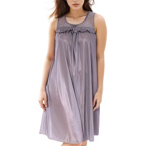 Yafemarte Women’s Silky Satin Feeling Sleeveless Nightgown with Lace and Ruffle Design - 1 of 4
