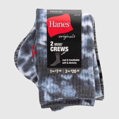 Hanes Originals Premium Men&#39;s Crew Socks 2pk - White/Black 6-12