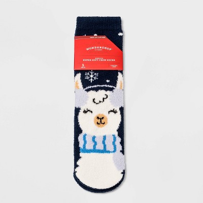 Women's Llama Cozy Crew Socks with Gift Card Holder - Wondershop™ Navy 4-10