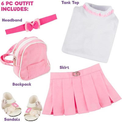 Dress Along Dolly Casual School Doll Outfit for American 18" Girl Dolls (5 Piece Set) - Costume Clothes Include Shirt, Skirt, Shoes, Backpack, & Hairband — фото 3