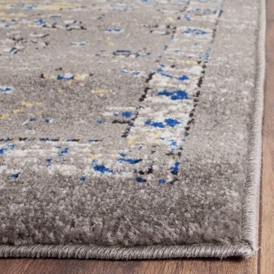 Hand-Knotted Dark Grey and Yellow Synthetic Small Rug