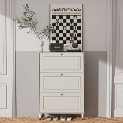 VYNXARIA Shoes Storage Cabinet for Entryway,Narrow Shoe Rack Cabinet,Shoe Cabinet with 3 Flip Drawers, Freestanding Shoe Organizer with Legs