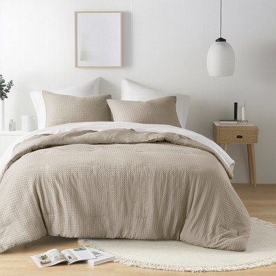 3Pcs Woven Waffle-Weave Knit Comforter Sets, Chic Vintage Style Boho Bed Set for All Season, Premium Breathable Bedding for Luxury Decor Style