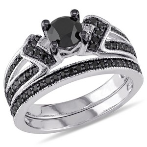 EVERLY JEWELRY | Sterling Silver Black Rhodium 1 1/8 CT Black Diamond TW Bridal Set Ring - 1 of 4