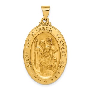 Black Bow Jewelry 14k Yellow or White Gold Hollow Oval St Christopher Pendant, 20 x 37mm - 1 of 4