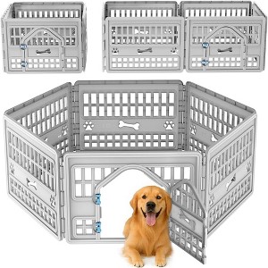 NAYSAYE Dog Pet Playpen Gate for Dogs Cats Safe Secure Indoor Outdoor Pet Fence with Gate Easy to Clean Keep Pets Secure, Gray, 67.24"*67.24"*23.7" - 1 of 4