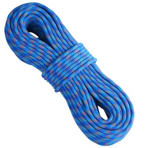 VEVOR 10.2mm Dynamic Climbing Rope, 60M(197ft) Outdoor Rock Climbing Rope 25KN Breaking Tension, Stretchable Fiber Rope with Steel Snap Hooks, Blue - 1 of 4