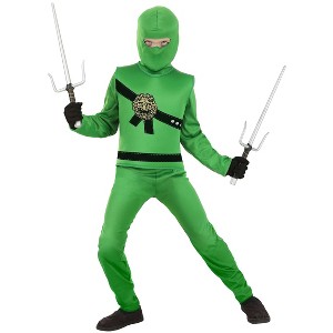 HalloweenCostumes.com Green Ninja Master Kid's Costume for Boys and Girls,  Shadow Warrior Outfit with Dragon Embalm for Halloween - 1 of 3