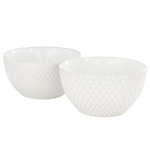 Gibson Elite Earlhart 2 Piece 6 Inch Ribbed Stoneware Cereal Bowl Set in White - 1 of 4