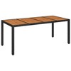 vidaXL Patio Table with Wooden Top Black 74.8 in.x35.4 in.x29.5 in. Poly Rattan - 2 of 4