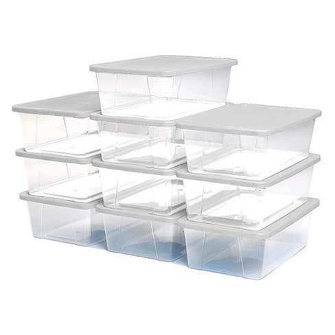 Homz 15.5 Qt Plastic Multipurpose Stackable Clear Storage Container Bins  with Lid for Home or Office Organization, Gray Latch (12 Pack)