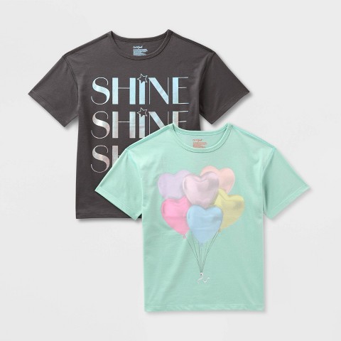 Cat & Jack Kids' 2pk Adaptive Short Sleeve Oversized 'Shine/Balloons' Graphic T-Shirt Cat & Jack™ - Dark Gray/Mint Blue S