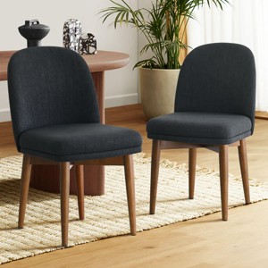 Modern Dining Chair Set of 2, Upholstered Accent Side Chairs with Double Cushion Seat and Solid Wood Legs in Walnut Finish-Tanpinhause - 1 of 4