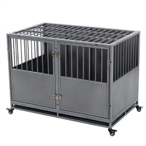 Heavy-Duty Dog Crate with Double Door Wheels Carbon Steel Escape Proof Dog Cage for Small Medium Large Dogs - 1 of 4