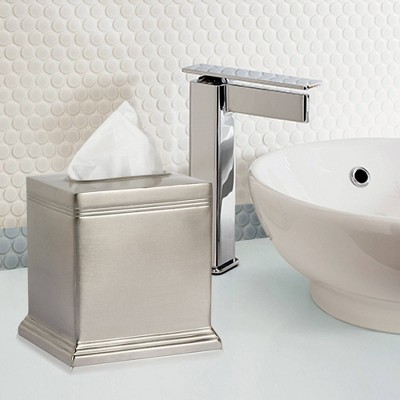 Brushed Pewter Stainless Steel Square Tissue Box Cover
