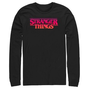 Men's Stranger Things Pink Logo Long Sleeve Shirt - 1 of 4