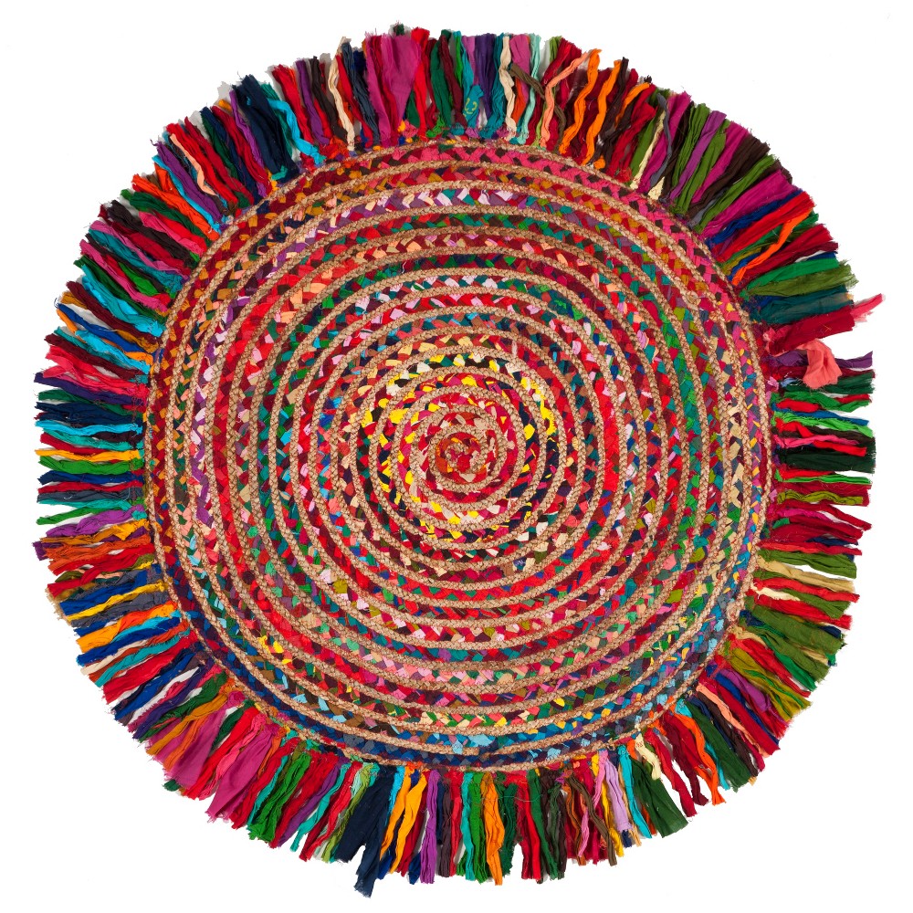 3' Round Striped Woven Accent Rug Ivory/Red - Safavieh