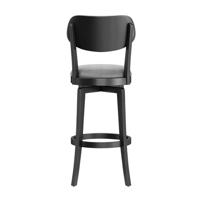 Classic Black Wood Swivel Barstool with Slate Gray Upholstery