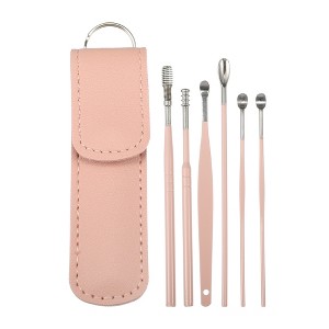 Unique Bargains Stainless Steel Ear Cleansing Tool Set Ear Care Set with Faux Leather Packaging 6 Pcs - 1 of 4