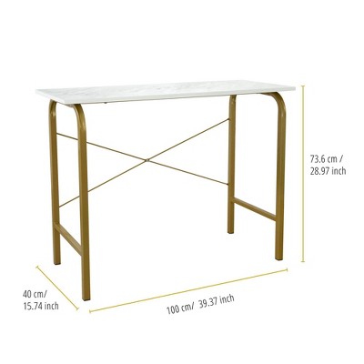 Compact Faux White Marble and Brass Corner Desk