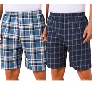 INSPIRE CHIC Men's Summer Lounge Elastic Waist Plaid Sleep Shorts 2 Packs - 1 of 4