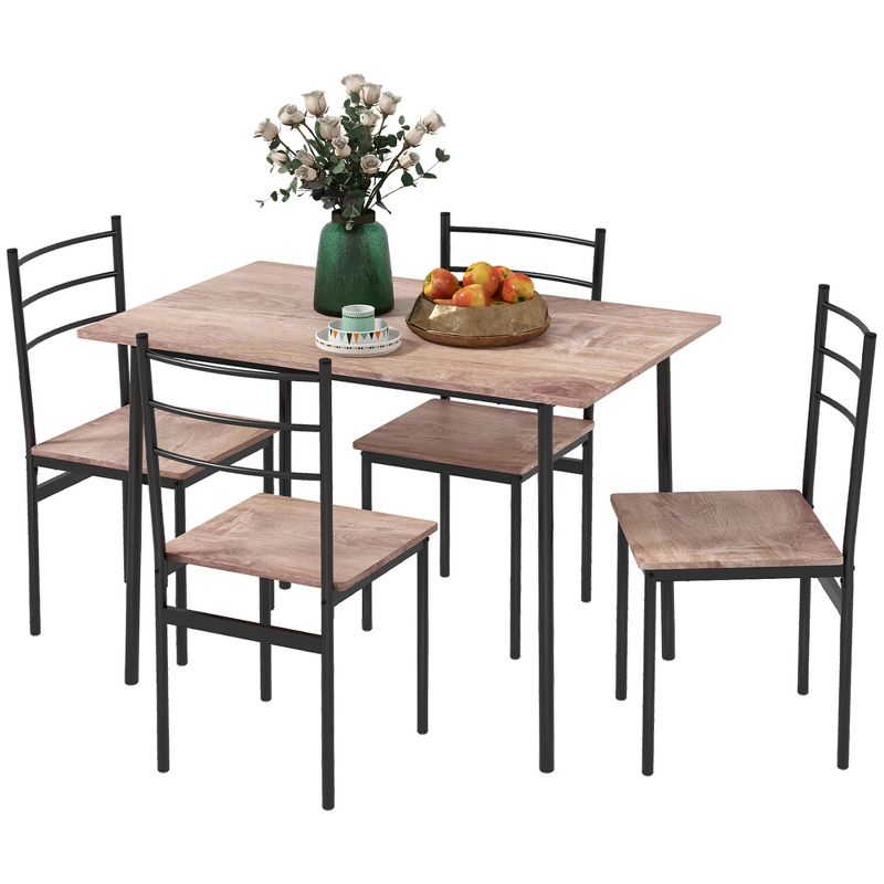 HOMCOM 5 Piece Dining Table Set for 4, Space Saving Kitchen Table and 4 Chairs, Rectangle, Steel Frame for Dining Room, 4 of 7