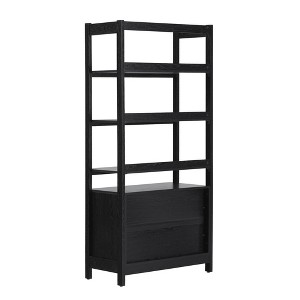 Vynxaria Transitional Wide Reeded Bookshelf with Bottom Drawers 4 Open Shelves, Reeded Fronts, Durable MDF/Laminate, Black - 1 of 4