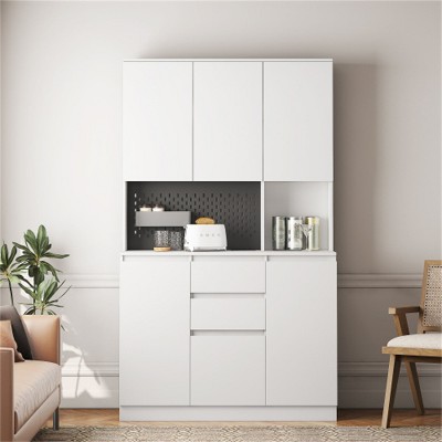 LunaLulinlk 74" Kitchen Pantry Cabinet with Charging Station, Modern Pantry Cabinet with Microwave Stand