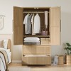 Bedroom Wooden Armoire Wardrobe Closet, Wardrobe Armoire Cabinet with 2 Glass Doors and Drawers, Freestanding Armoire with Shelves & Hanging Rod - 2 of 4