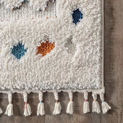 Large Blue and White Synthetic Braided Shag Rug for Kids