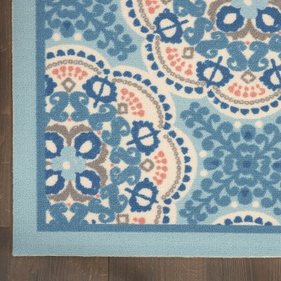 Blue Floral Rectangular Synthetic Indoor/Outdoor Rug