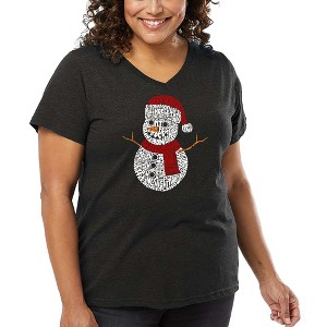 LA Pop Art Christmas Snowman - Women's Word Art V-Neck - 1 of 4