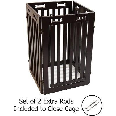 Dark Brown Freestanding Wood Dog Gate with Walkthrough Door