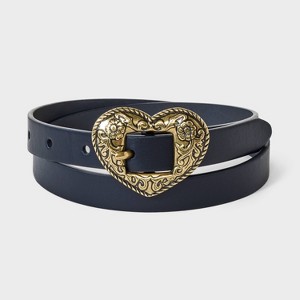 Girls' Western Heart Buckle Belt - art class™ Black/Gold - 1 of 3