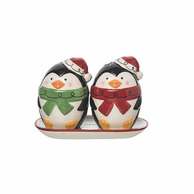 Transpac Dolomite Jolly Penguins Salt and Pepper Shaker Set of 3 Ceramic Christmas Multicolored Tabletop Decor Indoor Use Gift Giving and Hostess