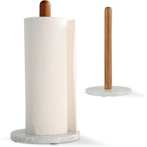 Acacia Wood Paper Towel Holder, Thick Base Countertop Dispenser for Kitchen with Natural Wood Color - 1 of 4