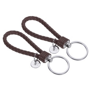 Unique Bargains Braided PU Leather Wallet Keychain with Stainless Steel Key Rings 2 Pcs - 1 of 3