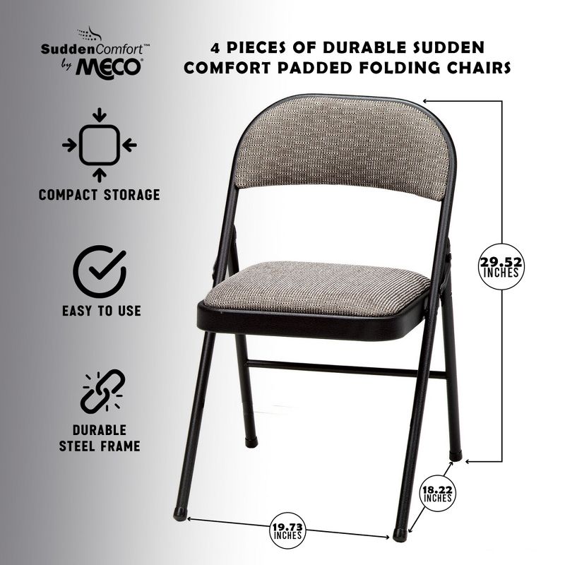 MECO Sudden Comfort Deluxe Metal Fabric Padded Folding Chair Set for Indoor Home Special Occasions or Outdoor Events, Black (Set of 4), 5 of 8